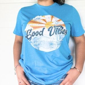 Blue Graphic T-Shirt with 'Good Vibes' Print